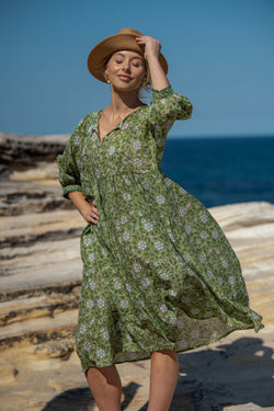 knee length dresses for ladies Goddess Halterneck Asymmetrical Hem Crochet Midi Dress Olive– Selfie Leslie main image 1