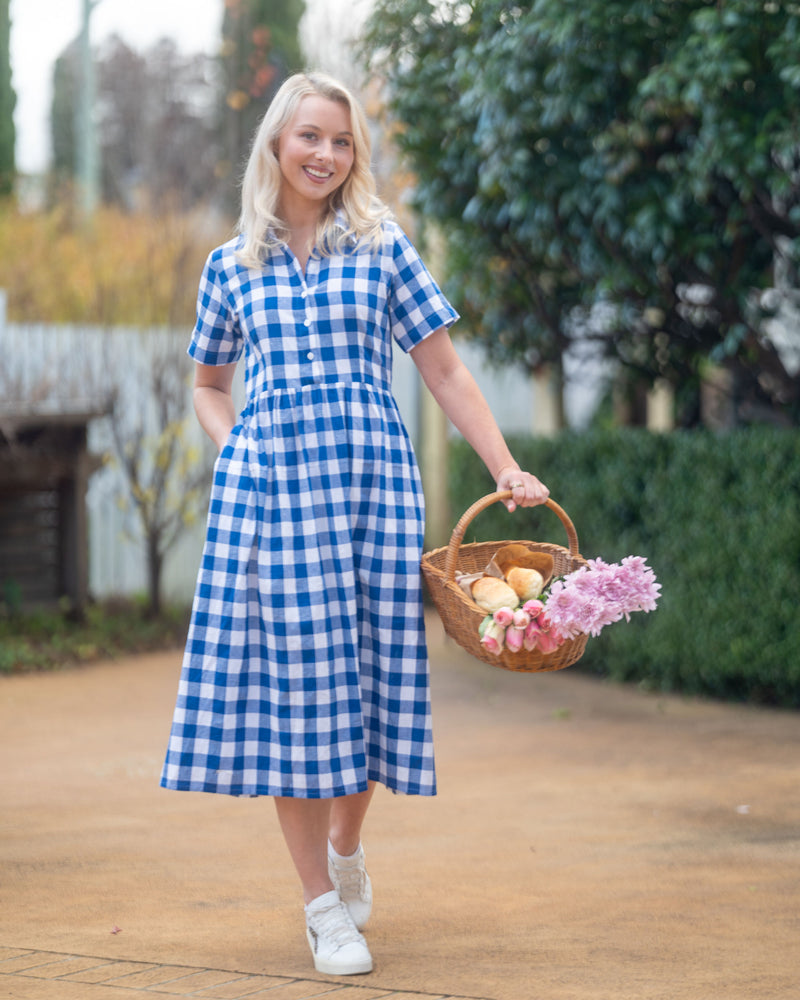 Shirt Midi- Blue Gingham – River Goddess