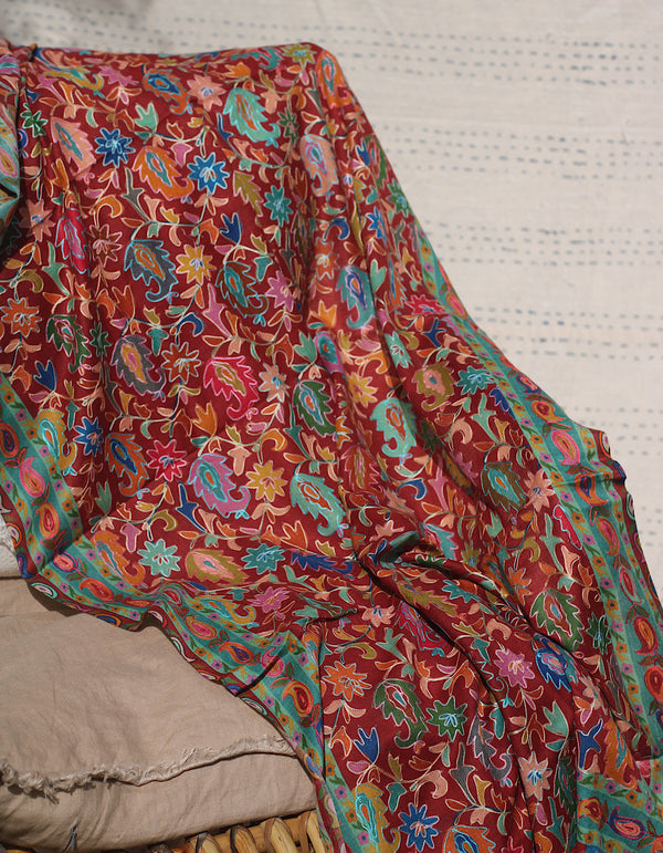 Rust Pashmina Embroidered Scarf