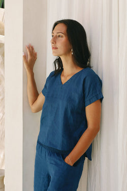 Elysia Top in Dark Clouds- French Linen