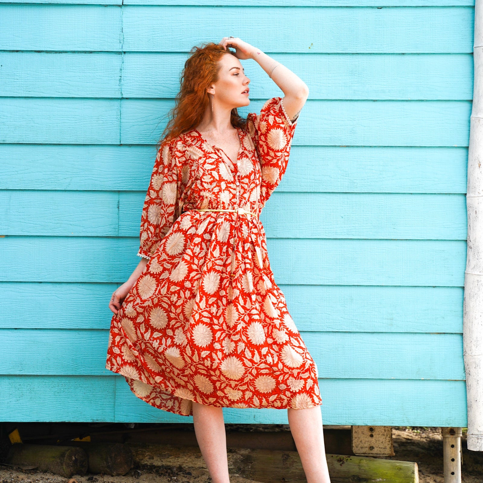 Sunflower-Printed Midi Dress（ワンピース）｜Her lip to（ハー
