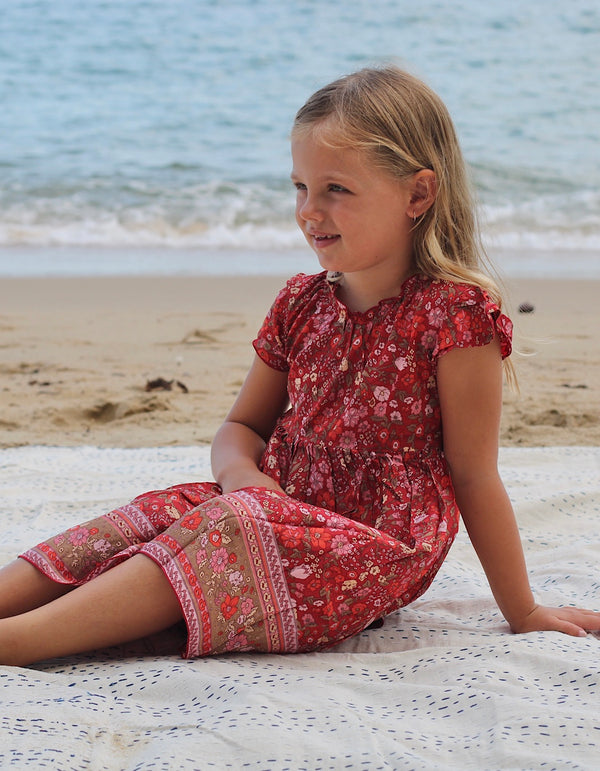 Girls Dress in Ruby Wild Flower