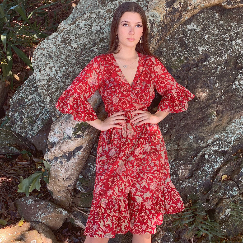 Rouge Indian Rose Midi Wrap Dress – River Goddess